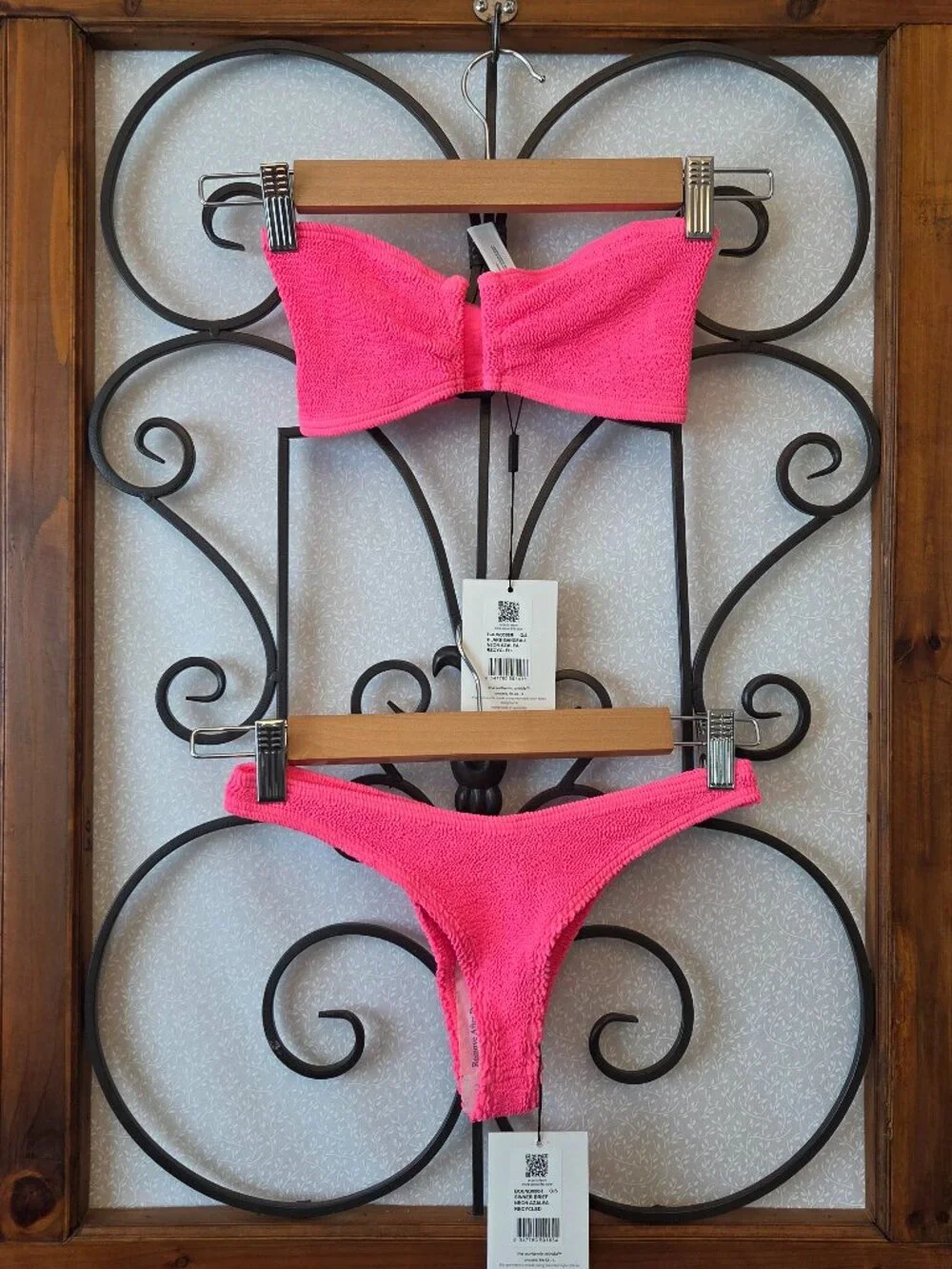 Bond Eye Neon Azalea Bandeau Bikini Set One Size Cheeky Pink Crinkle NEW Summer